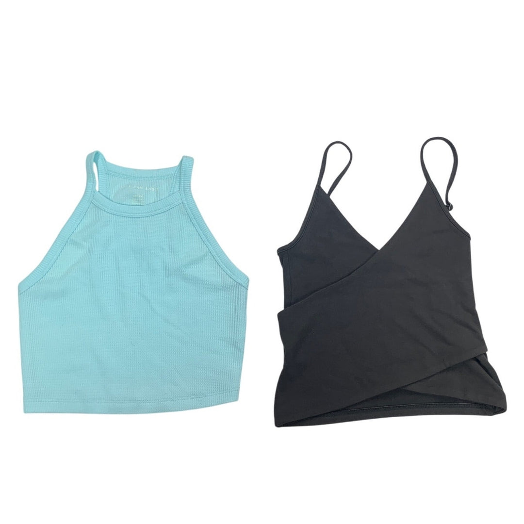 2 New American Eagle Womens Small Thin Strap Ribbed Faux Wrap Tank Tops