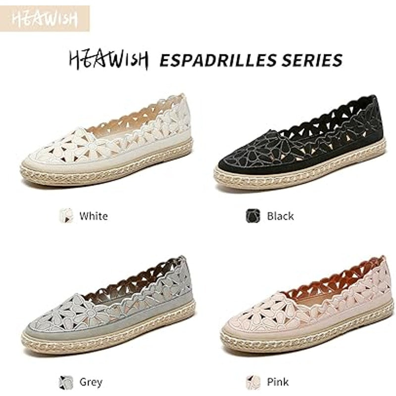 New Heawish Womens 9.5 Silver Daisy Flower Cutout Espadrille Ballet Flat Shoes