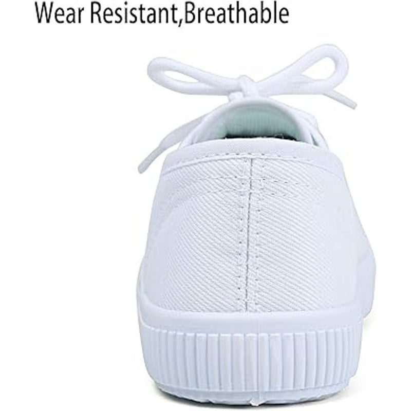 Big Girls Size 13 Basic White Canvas Lace Up Non Slip Comfortable Sneaker Shoes