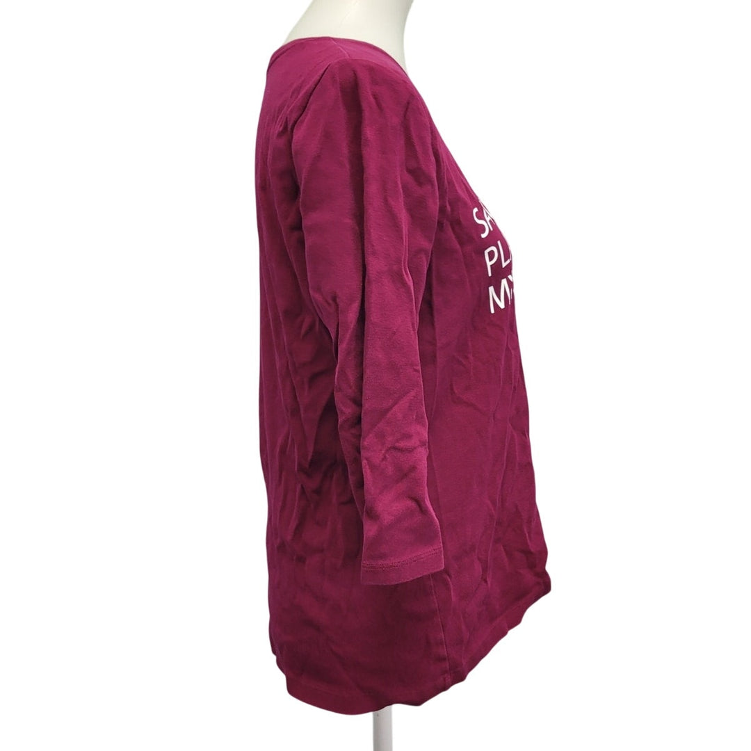 Hand Printed Upcycled Womens Large Saving the Planet Superpower 3/4 Sleeve Tee