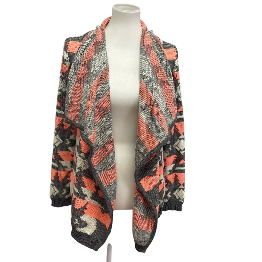 Blu Pepper Women Small Acrylic Long Sleeve Open Front Geometric Cardigan Sweater