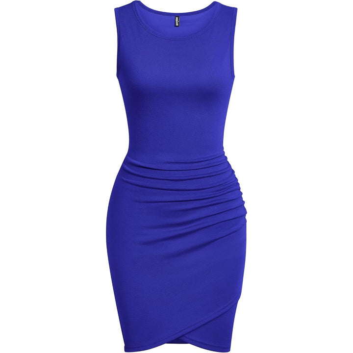 NWT New BTFBM Womens Small Blue Sleeveless Scoop Neck Ruched Bodycon Mini Dress