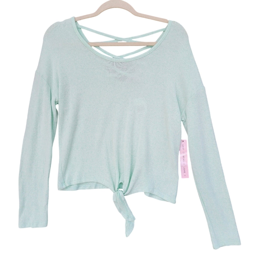 NWT New Crave Fame Womens Large Mint Criss-Cross Back Tie Front Long Sleeve Top