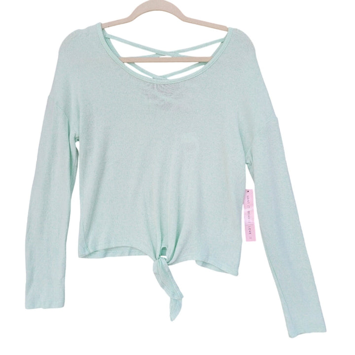 NWT New Crave Fame Womens Large Mint Criss-Cross Back Tie Front Long Sleeve Top