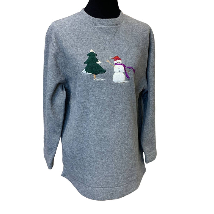 Karen Scott Womens Small Polyester Snowman Winter Tree Fleece Pullover Sweater
