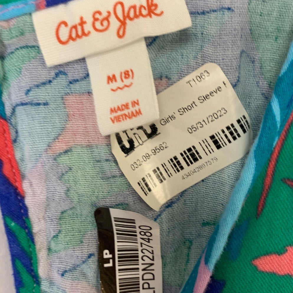 New Cat &amp; Jack Girls Medium (8) Abstract Leaf Short Sleeve Side Cut Out Romper