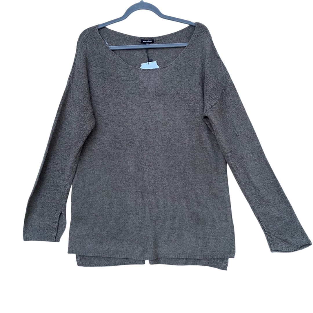New Mitto Shop Womens Medium Olive Lightweight Long Sleeve Scoop Neck Sweater