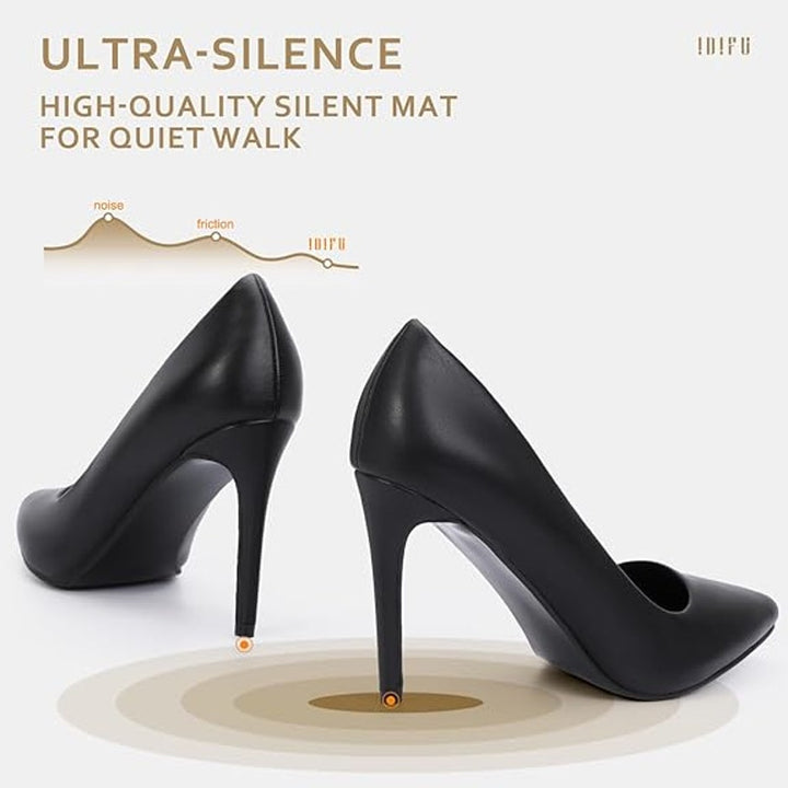 IDIFU Womens Size 8.5 Black 4" Stiletto Heel PU Leather Closed Pointed Toe Shoes