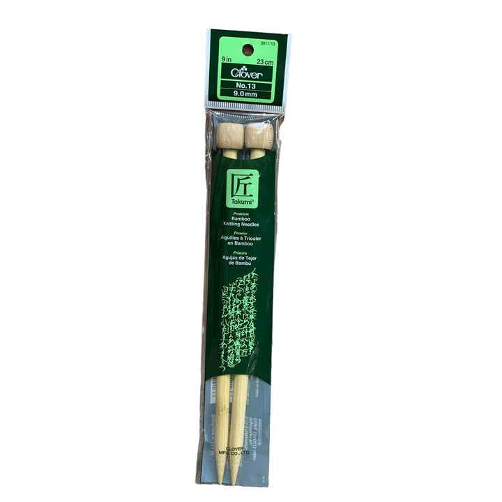 New Clover Takumi Bamboo Single Point Knitting Needles 9" Size 13 (9.0 mm)