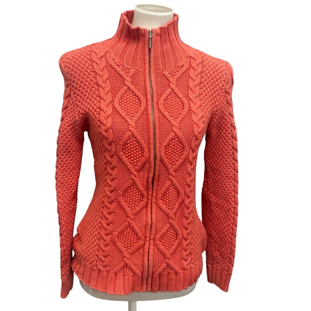 Lea &amp; Nicole Womens Small Full Zip Long Sleeve High Neck Cabled Cardigan Sweater