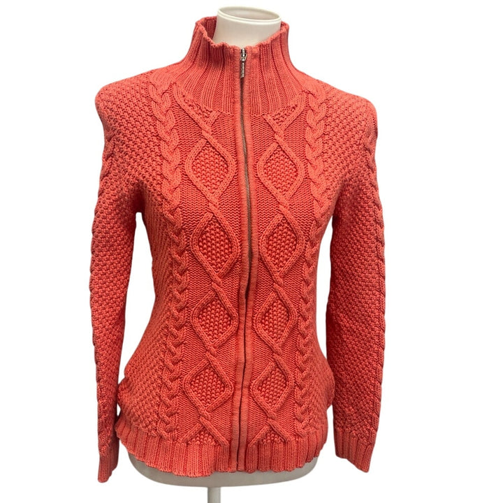 Lea &amp; Nicole Womens Small Full Zip Long Sleeve High Neck Cabled Cardigan Sweater