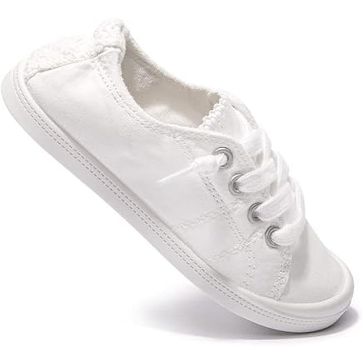 New Beneker Big Kids Size 1 White Slip On Canvas Low Top Laced Sneakers Shoes