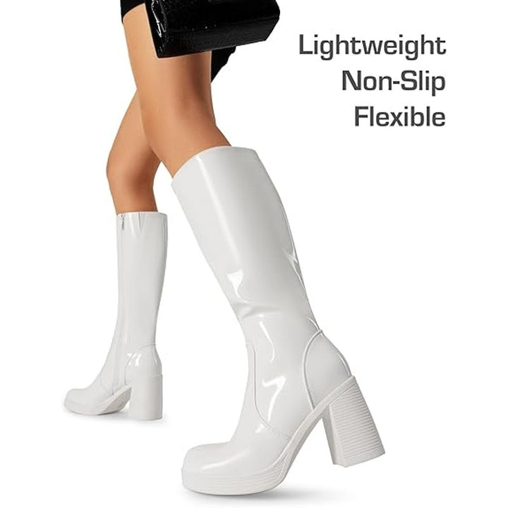 Dream Pairs Womens Size 9.5 White 3.5" Heel Knee High Boots Square Toe Shoes