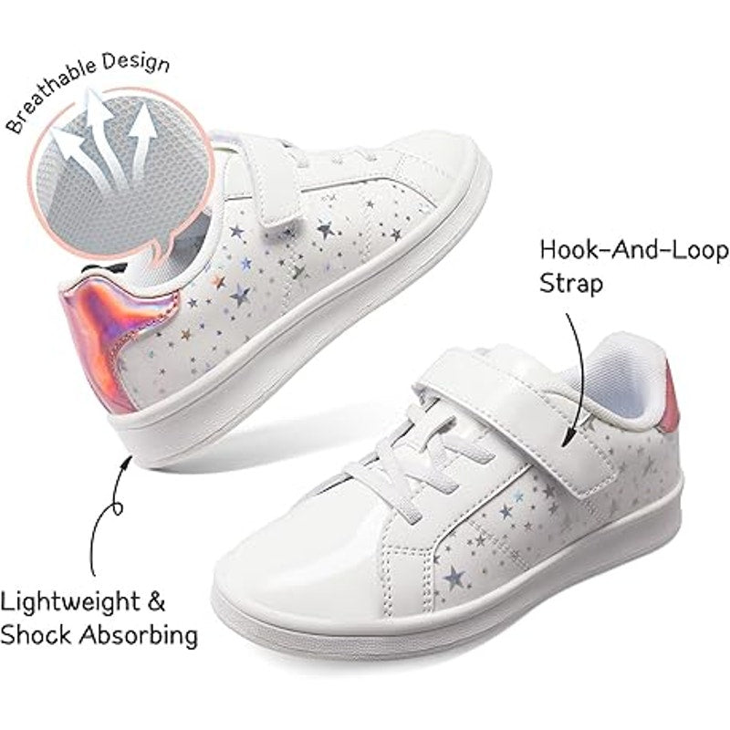 Dream Pairs Toddler Girls Size 10 White Hook Loop Silver Stars Athletic Shoes