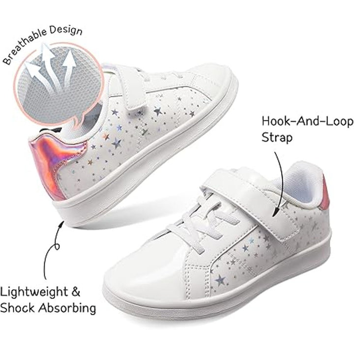 Dream Pairs Toddler Girls Size 10 White Hook Loop Silver Stars Athletic Shoes