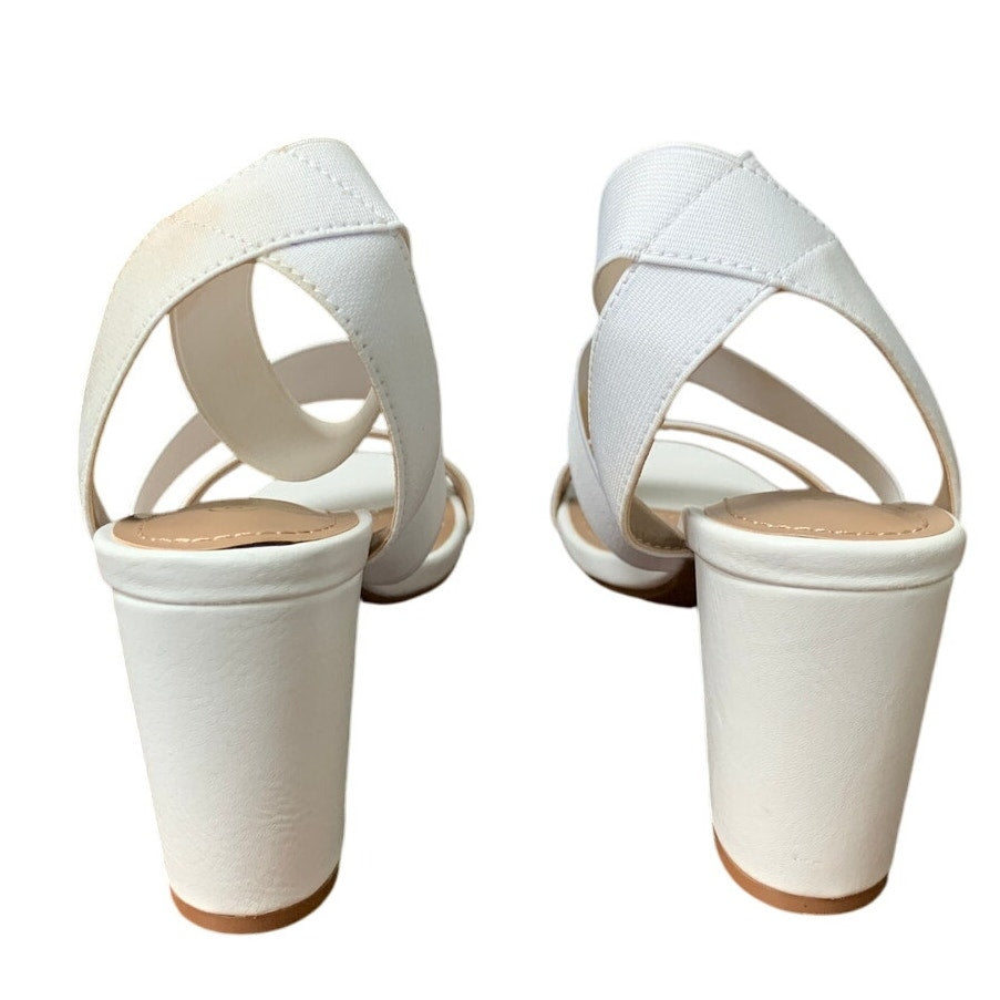 Dream Pairs Womens 9 White Elastic Ankle Strap 3.5" Block Heel Open Toe Shoes