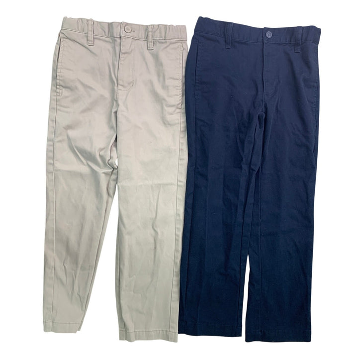 2 New Cat &amp; Jack Girls 7 Cotton Blend Adjustable Waist Straight Khaki Navy Pants