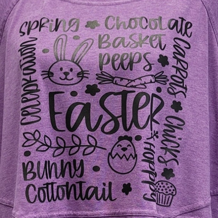 Hand Printed Upcycled Womens XL Easter Egg Bunny Peeps Spring Crew Neck Tee