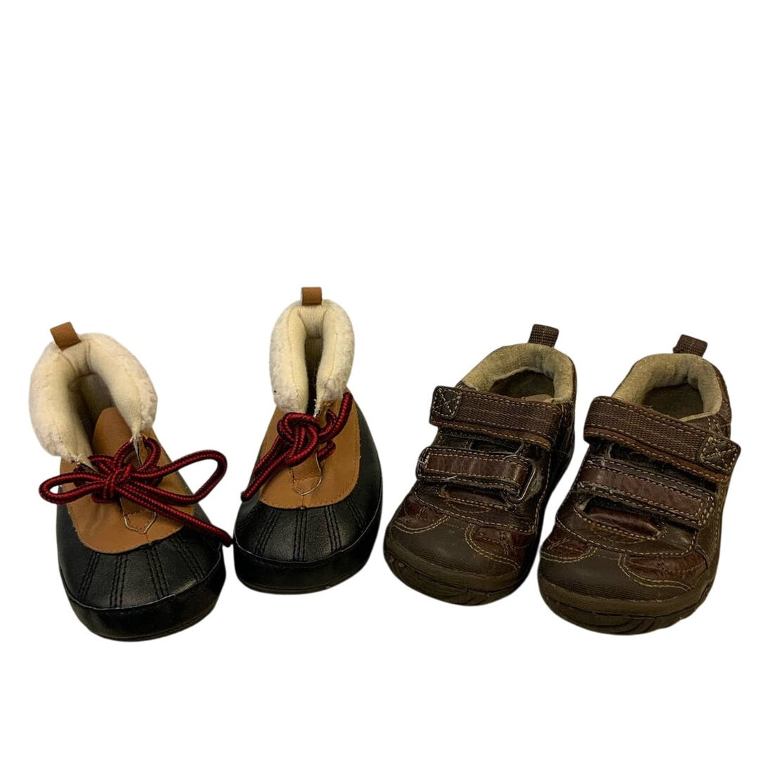 Two Pairs 6  9-12 mos Carters Stride Rite Brown Boys Toddler Boots Casual Shoes