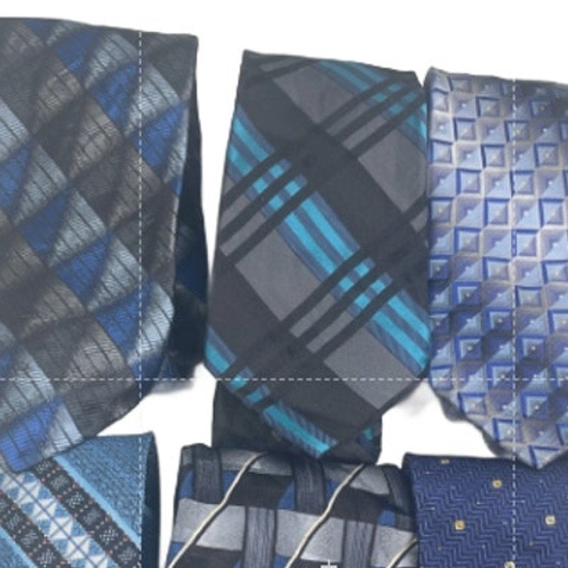 Lot of 6 Navy SIlver Blue Striped Plaid Vintage and Modern Mens Neck Ties