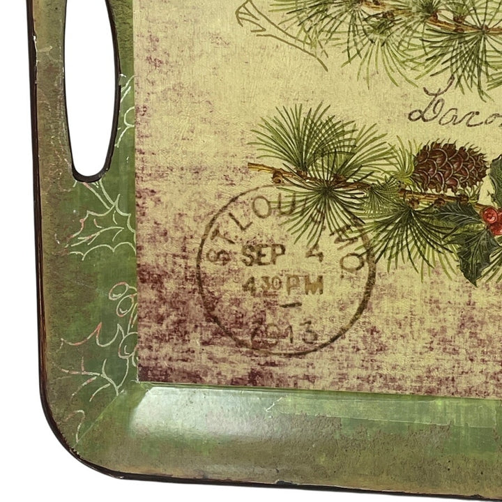 Creative Co-op Vintage 1913 Postcard Postage Stamp Style Cardinal Plastic Tray