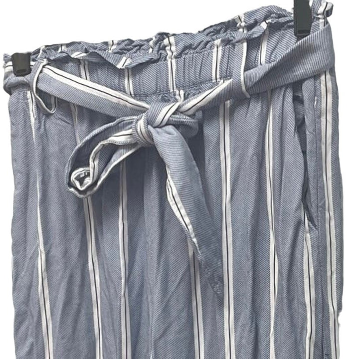H&amp;M Womens Size 4 100% Viscose Striped Wide Leg Elastic Waist Paper Bag Pants