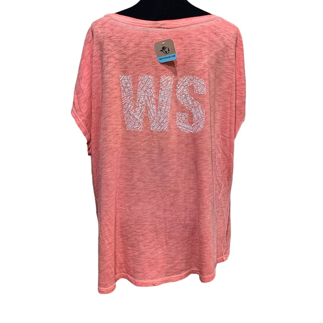 Wingspan Inspired Womens 2X Watercolor Cardinal Bird Hand Printed Upcycled Tee
