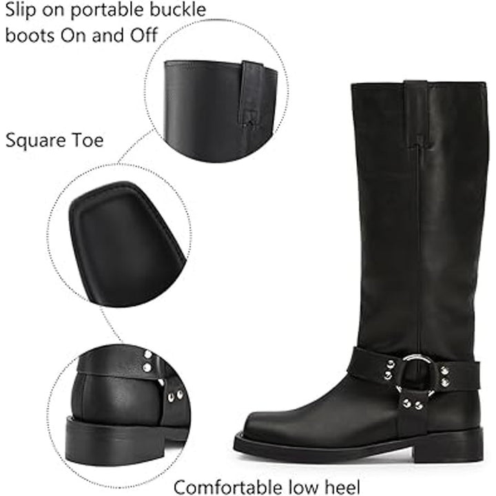 Fifsy Womens Size 6.5 Black Faux Leather 1.5" Heel Pull On Riding Boots Shoes