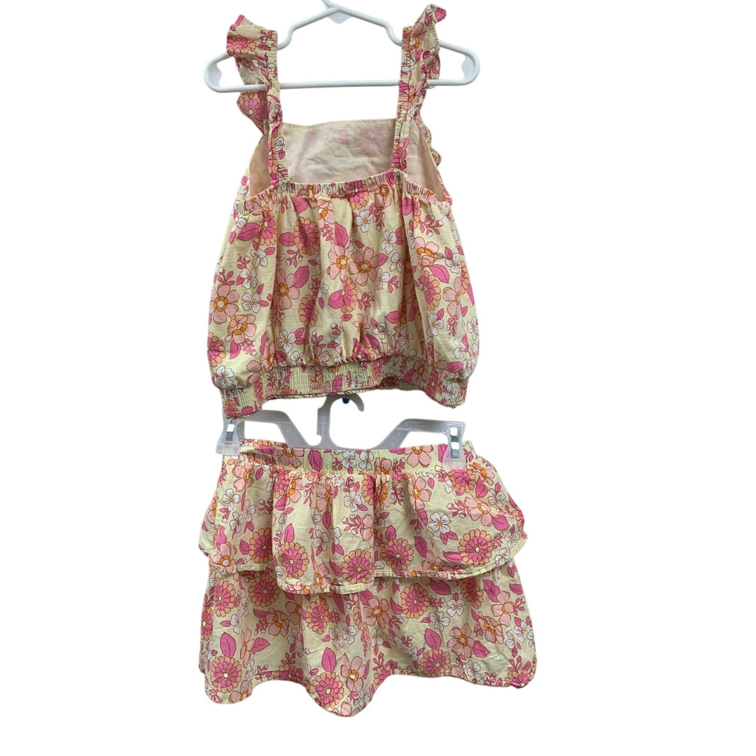 New Cat &amp; Jack Girls Medium Pink Yellow Flower 2 PC Ruffled Skort w Top