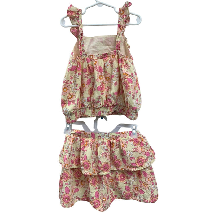 New Cat &amp; Jack Girls Medium Pink Yellow Flower 2 PC Ruffled Skort w Top