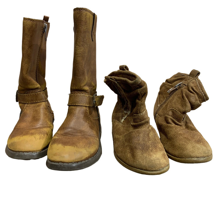 Two Pairs Girls Size 6 Brown Osh Kosh Jumping Beans Faux Leather Boots Shoes