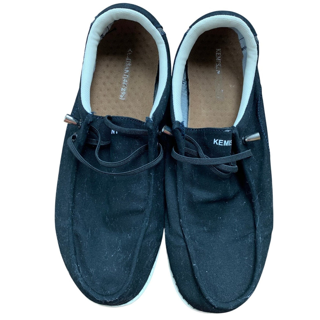 Kemisant Mens Size 13 Black Canvas Machine Washable Slip On Boat Sneaker Shoes