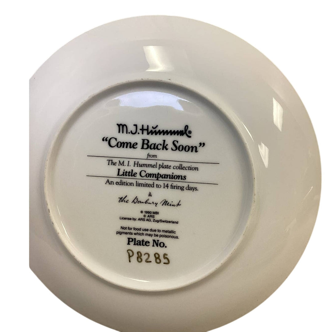 Vintage 1990 Danbury Mint Hummel Come Back Soon Collectible Ceramic Plate