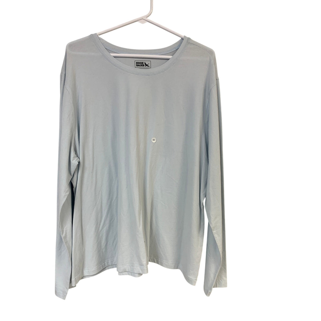 2 New Eddie Bauer Womens 2X Blue White Solarfoil Pullover Tempo Crew Tee Shirts