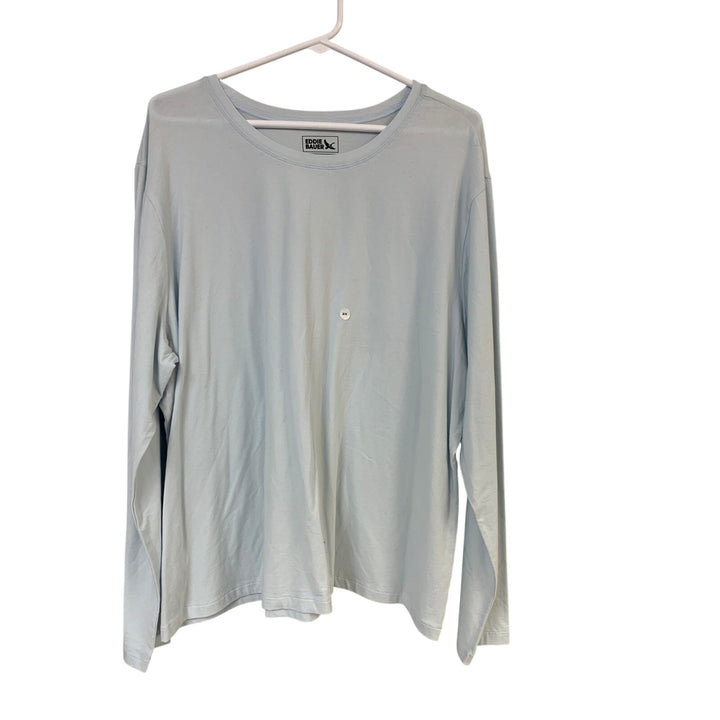 2 New Eddie Bauer Womens 2X Blue White Solarfoil Pullover Tempo Crew Tee Shirts