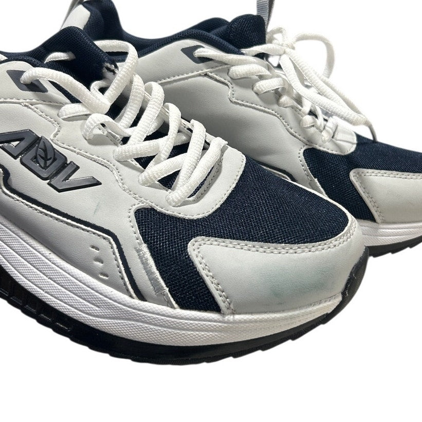 New Mens Size 7 Gray Navy Arch Support Lace Up Athletic Shoes w Flaw