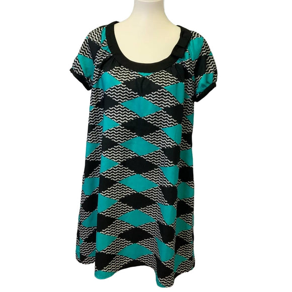 BCBG MaxAzria Womens Large Short Sleeve Lightweight A-Line Diamond Dress