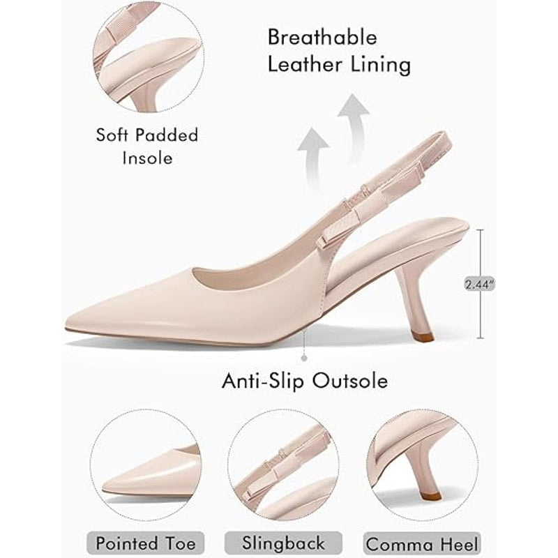 New Coutgo Womens Size 7.5 Nude Tan Closed Toe Slingback Kitten Heels Shoes