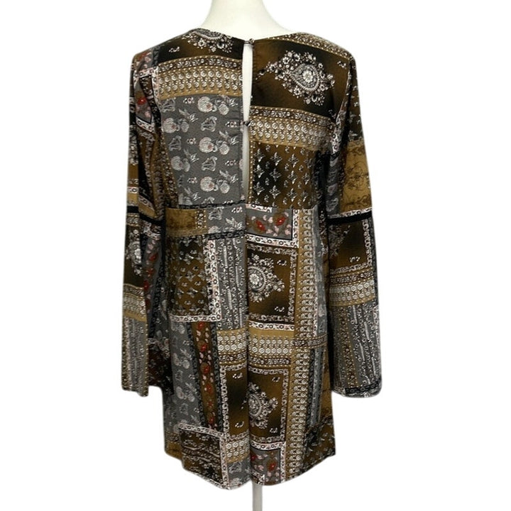 Andree Blue Womens Small Boho Paisley Floral Bell Sleeve Peeky Lace A Line Dress