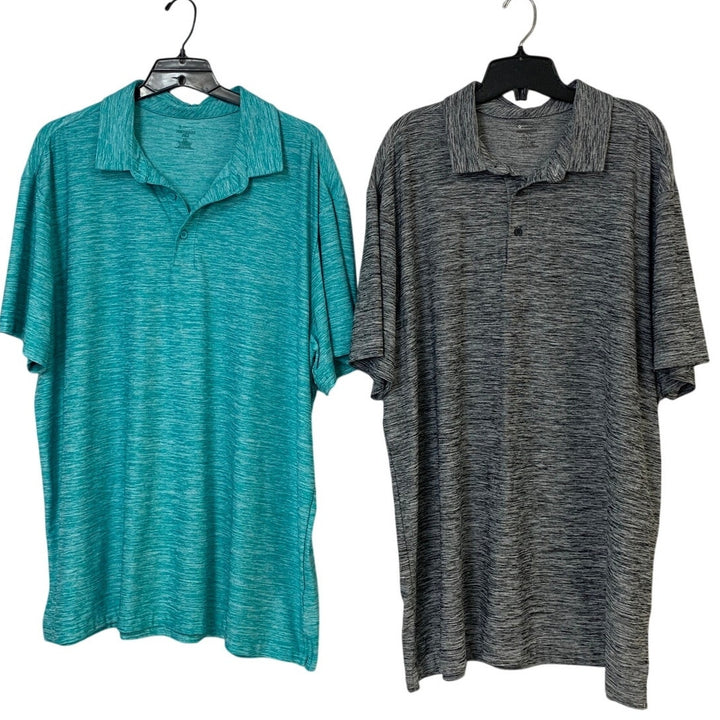 Lot of 2 Members Mark Mens XXL Heathered Gray Blue Short Sleeve Polo Shirt EUC