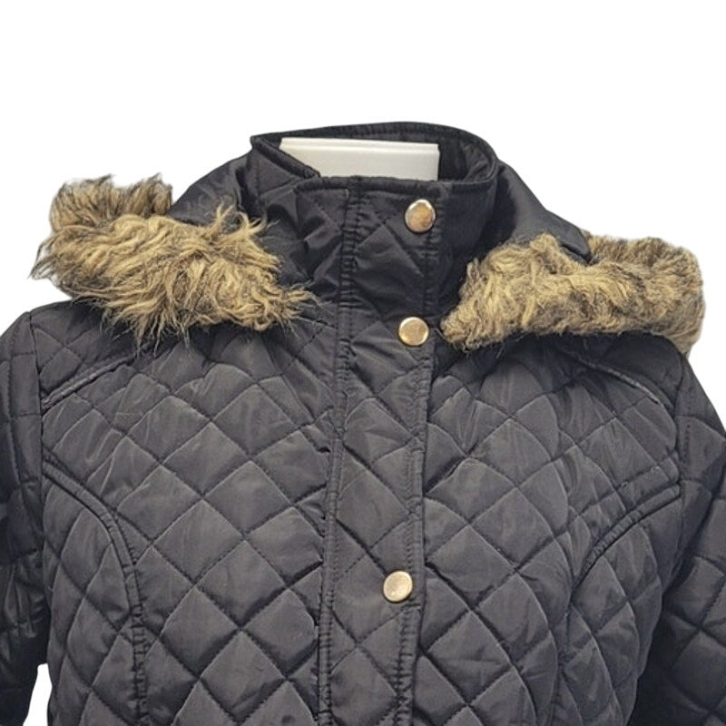 Jason Maxwell Womens Medium Black Quilted Faux Fur Hood Hooded Snap Up Coat