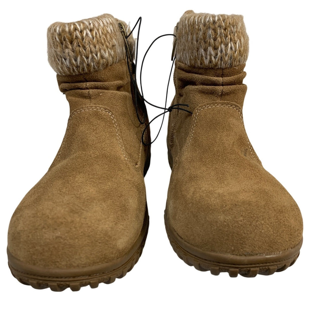 New Khombu Womens 6 Brown Ankle All Weather Boots Suede Round Toe Knit Top Shoes