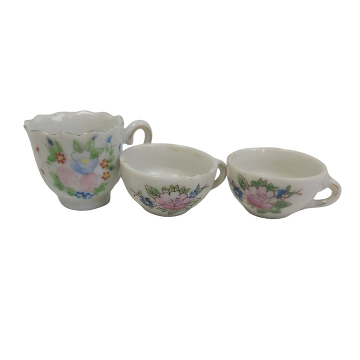 Vintage Mini Doll Floral Ceramic Tea Teapot Plate Cup Pitcher Set Made in Japan
