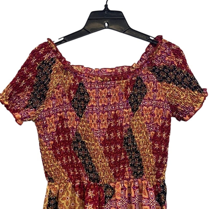 Xhilaration Womens Medium Floral Calico Smocked Short Sleeve Jumpsuit Romper