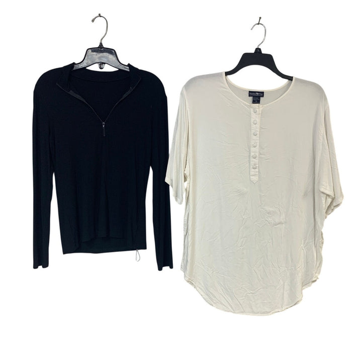 Lot of 2 Hunters Run Womens Large Long Short Sleeve Quarter Zip Button Tops