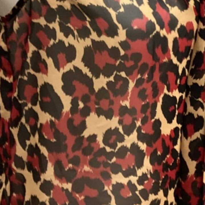 Anne Klein Small Polyester Sleeveless Sheer Red Black Leopard Spot Tank Blouse