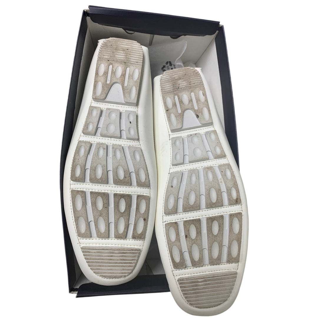 Bruno Marc Mens Size 10 White Faux Leather Driving Loafers Casual Slip On Shoes