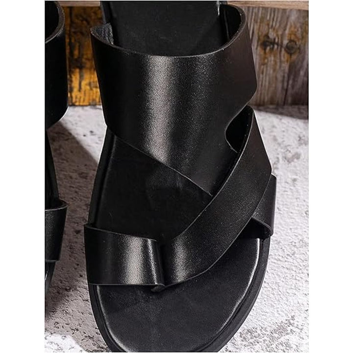 New Gorglitter Mens Size 10 Black Faux Leather Thong Flip Flop Flat Sandal Shoes