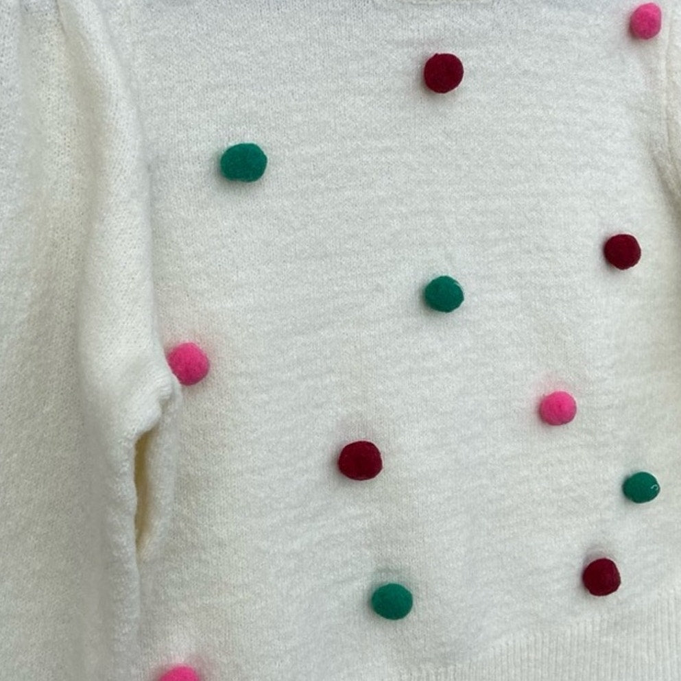 New 89th &amp; Madison Womens Medium Pom Pom Crew Neck Long Sleeve Knit Sweater