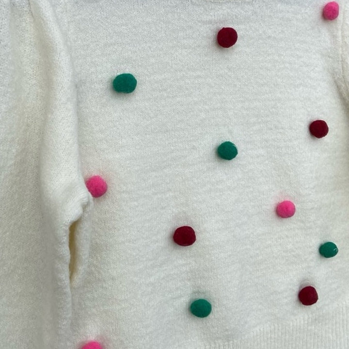 New 89th &amp; Madison Womens Medium Pom Pom Crew Neck Long Sleeve Knit Sweater
